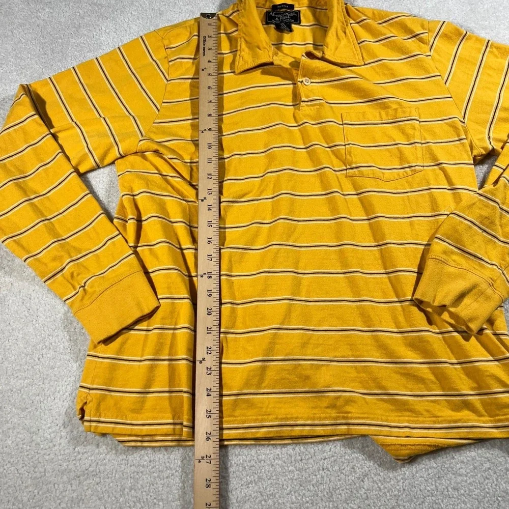 Abercrombie‎ & Fitch Polo Mens XL Yellow Striped Muscle Fit Long Sleeve Vintage